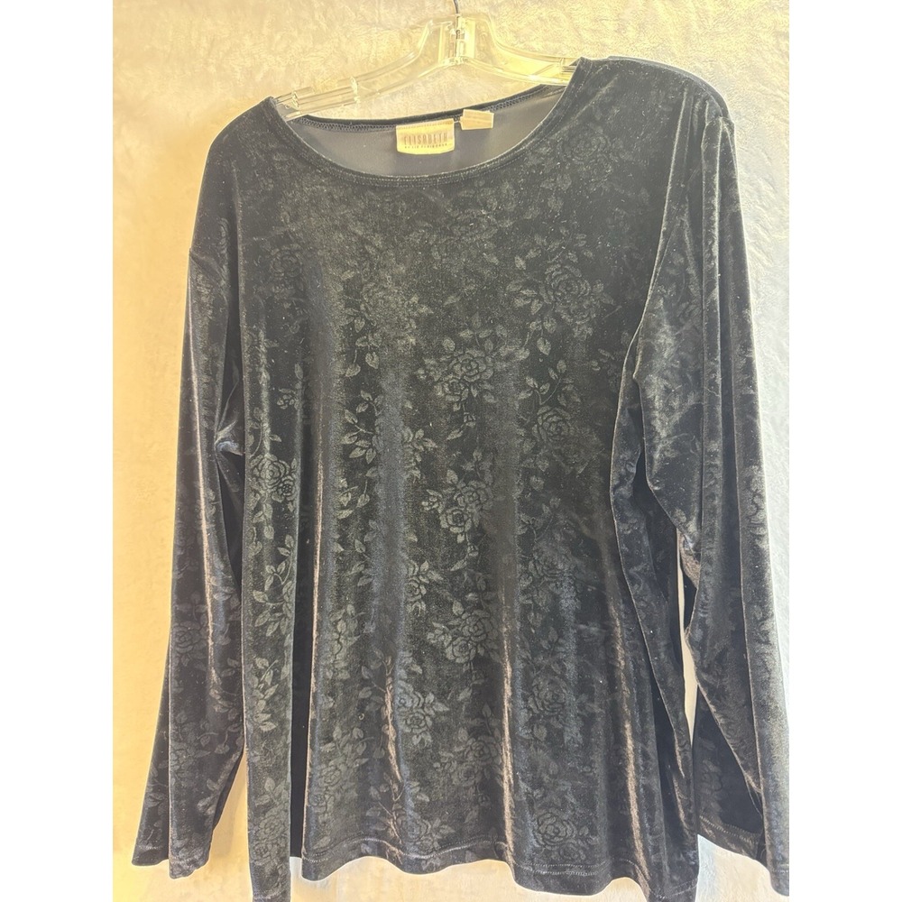 Liz Claiborne Black Velvet Tunic Burn Out Roses - Long Sleeve L Classic Dressy